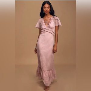 Sweetest Delight Mauve Plaid Ruffled Short Sleeve Maxi Dress